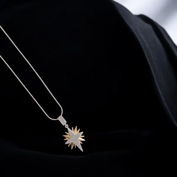 White_And_Gold_Dual_Tone_Zircon_Star_Pendant_Necklace_And_Rose_Gold_Plated_Cat_Pendant_Necklace_For_Women_And_Girls_Combo_Pack_Of_2
